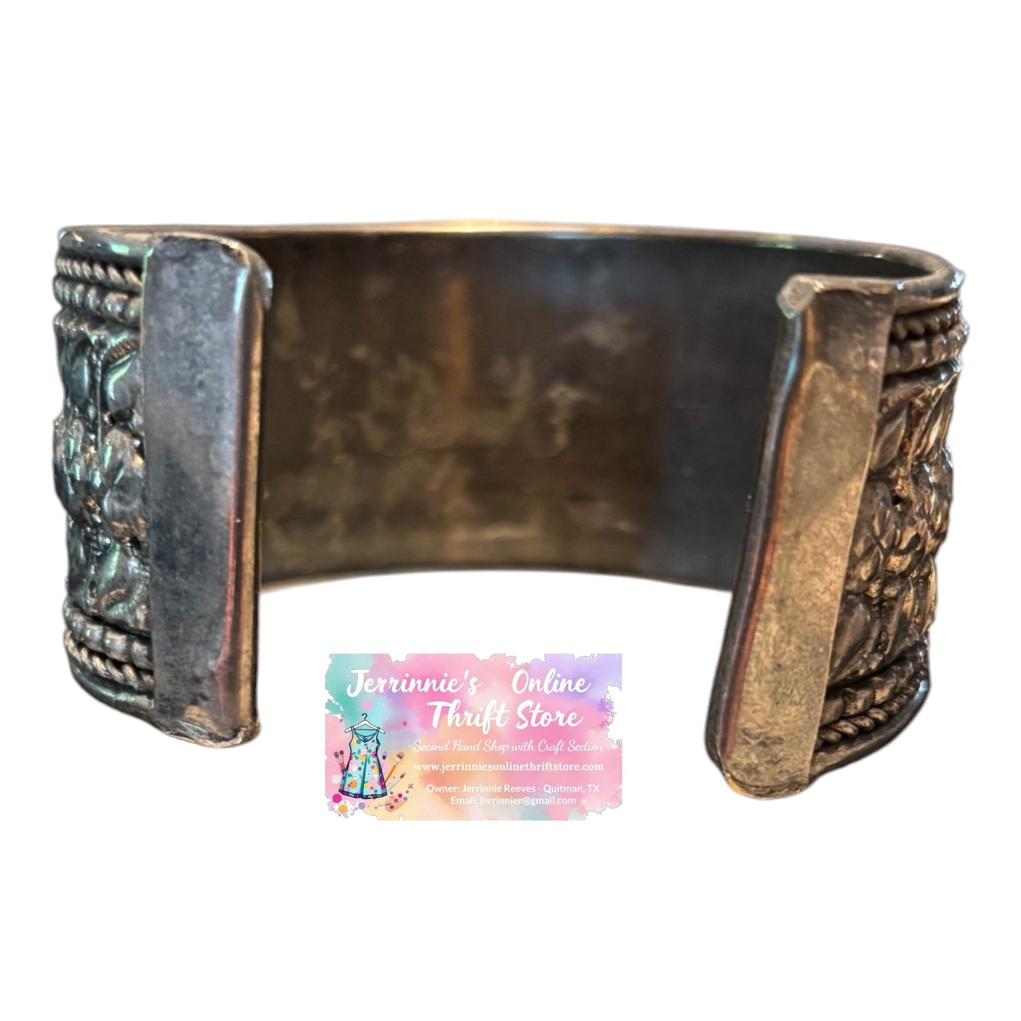 Vintage Silver-Tone Embossed Floral Cuff Bracelet