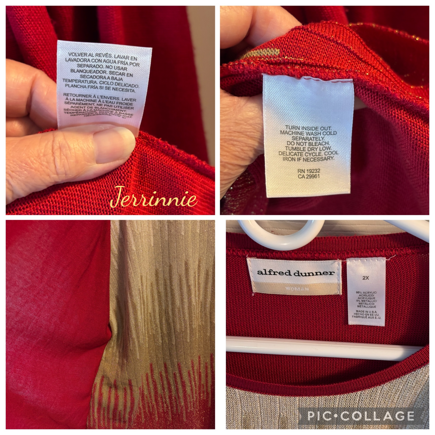 Alfred Donner Red and Gold Twinset Sweater 2X