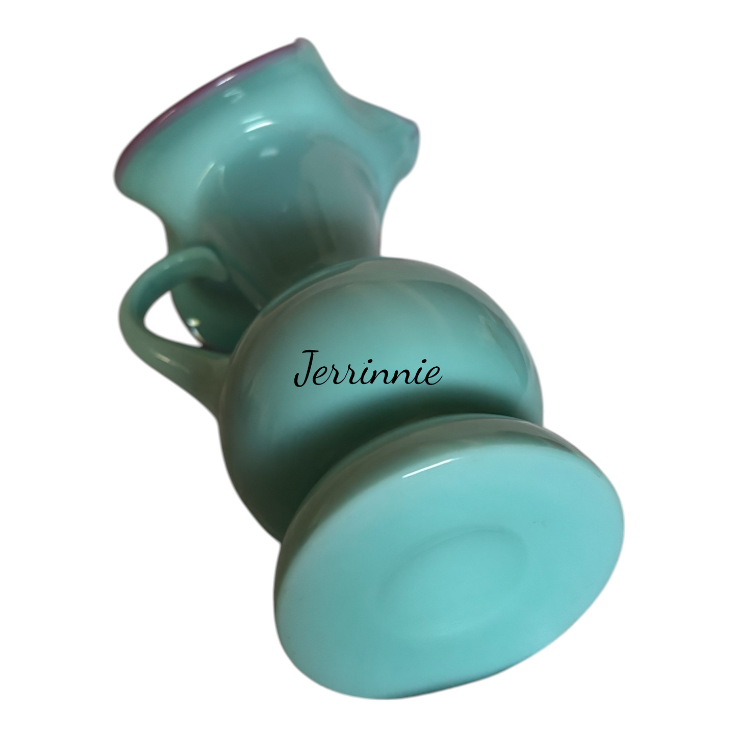 Fenton Cased Glass Pitcher Turquoise Body and Pink Rim