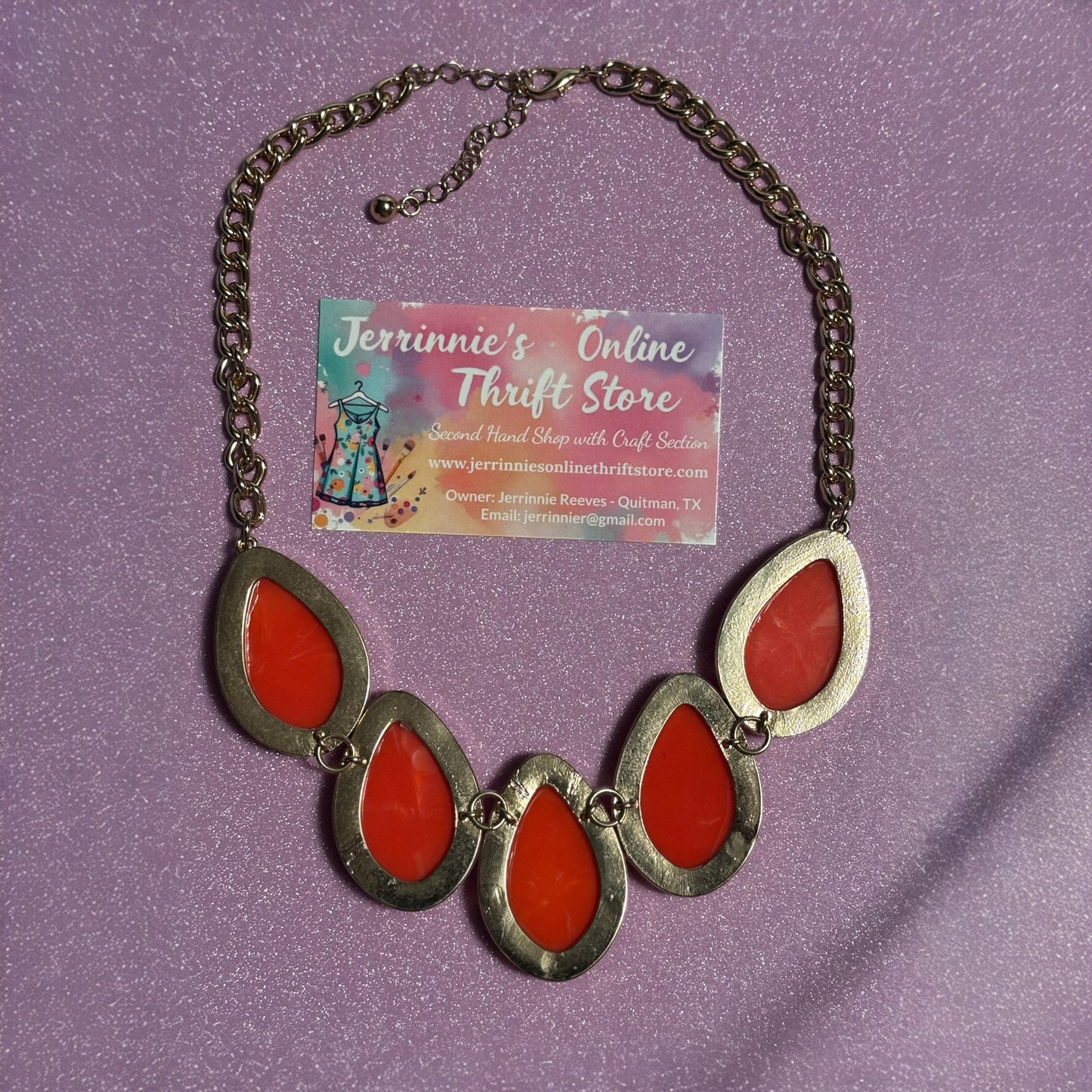 Orange Carnelian Stone Gold Tone Necklace