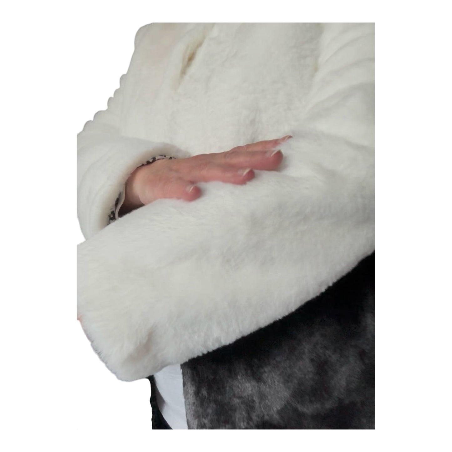 Fever Black & White Faux Fur Cheetah Satin Lined Jacket Coat
