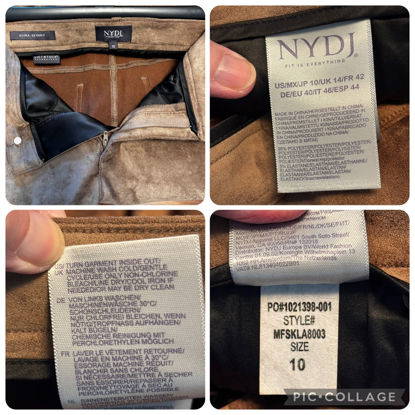 NYDJ Alina Skinny Brown Faux Suede Pants | Size 10