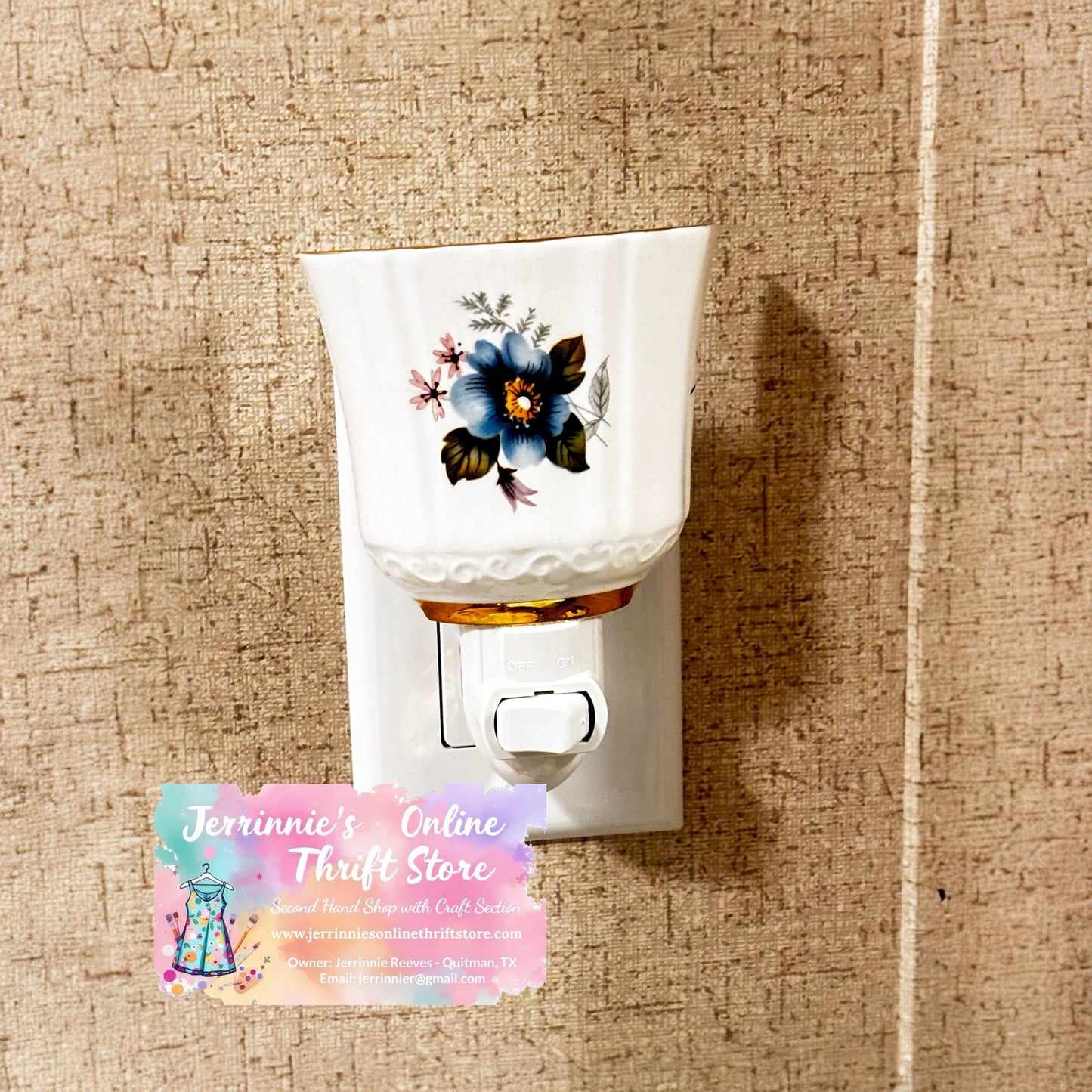 Royal Stafford Teacup Night Light with Blue/Pink Floral Sold As A Set