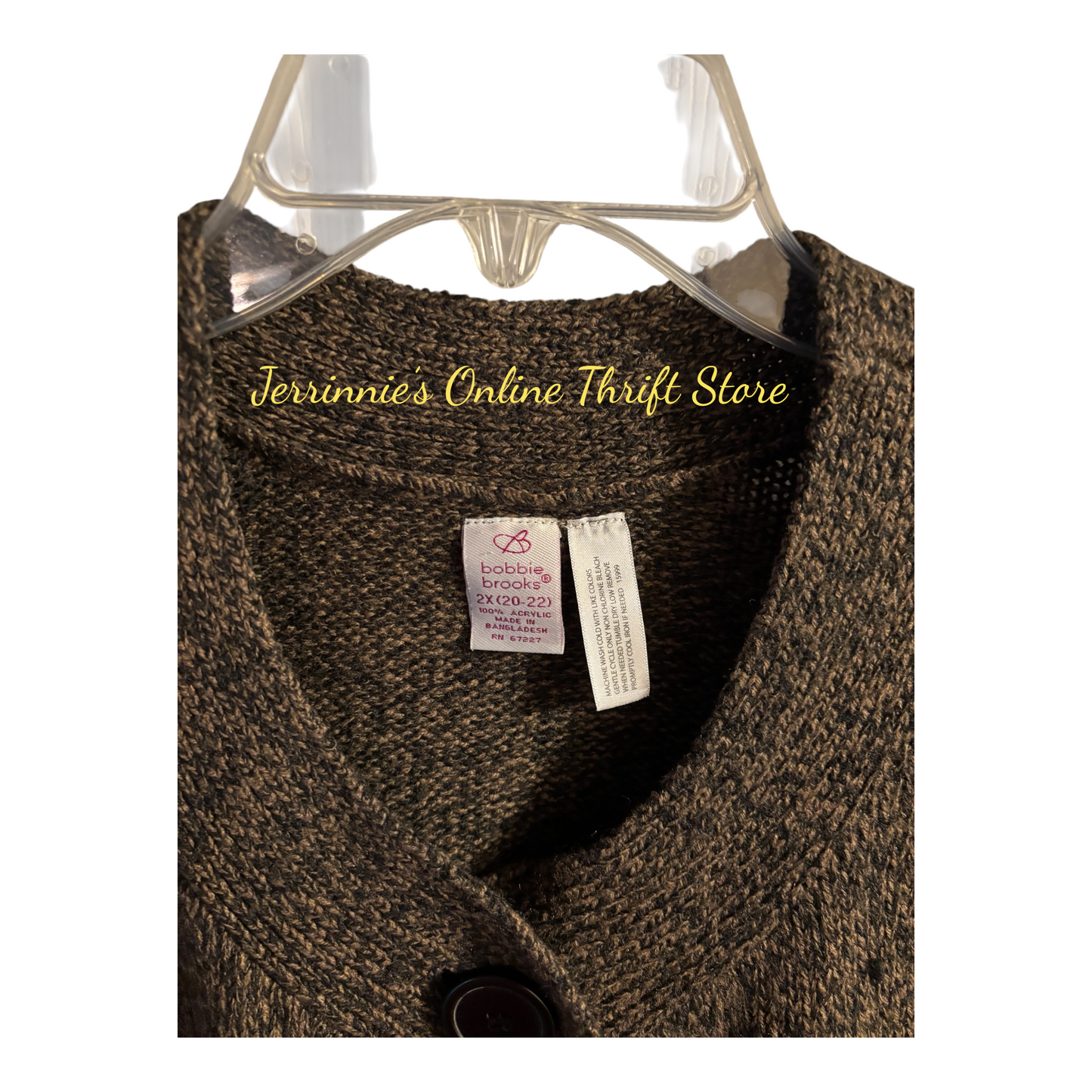 Black Brown 1 Button Cardigan Sweater Bobbie Brooks