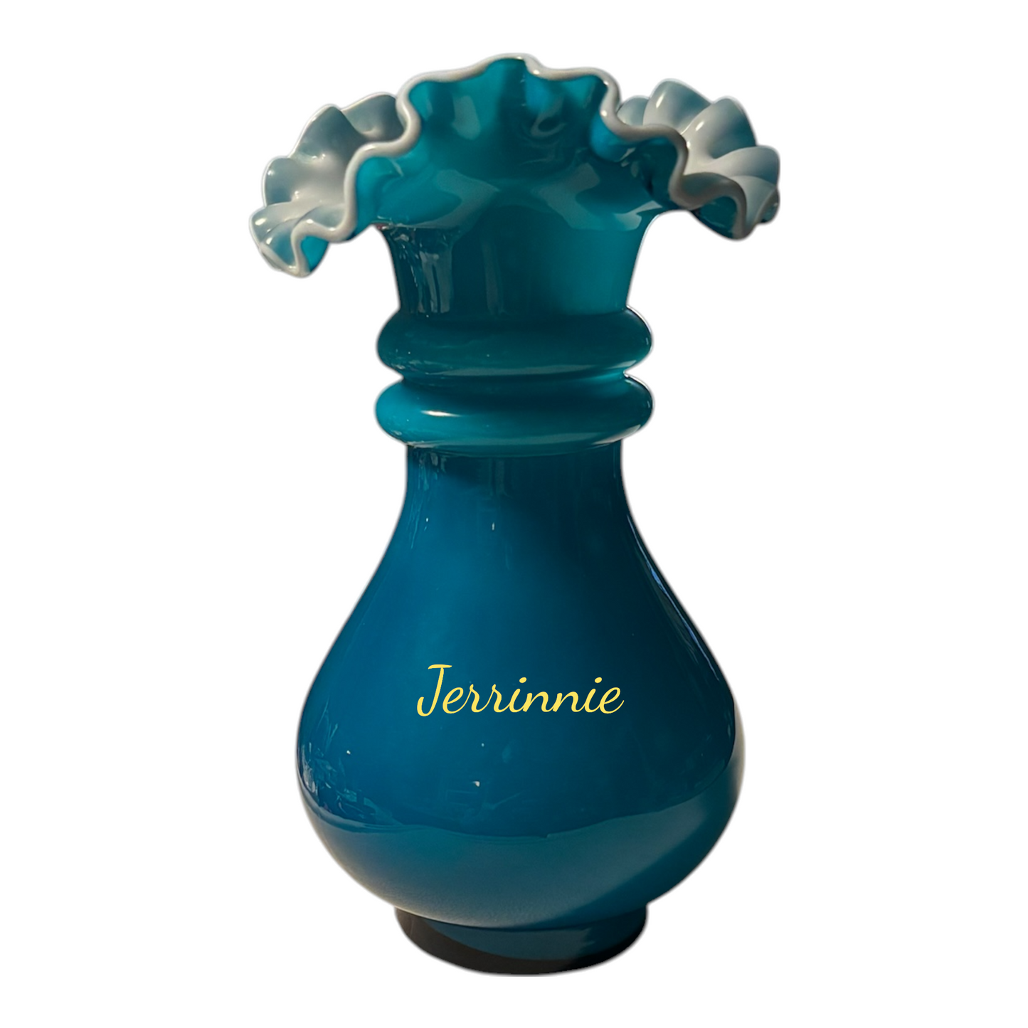Fenton Jamestown Blue White Overlay Double Ring Vase