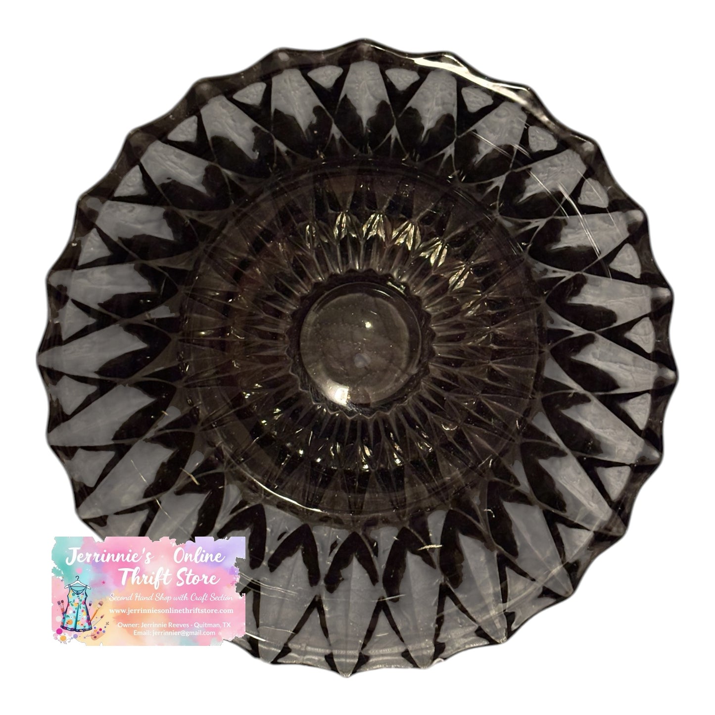Vintage Libbey Black Smoke Diamond Scroll Serving Bowl