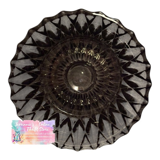 Vintage Libbey Black Smoke Diamond Scroll Serving Bowl