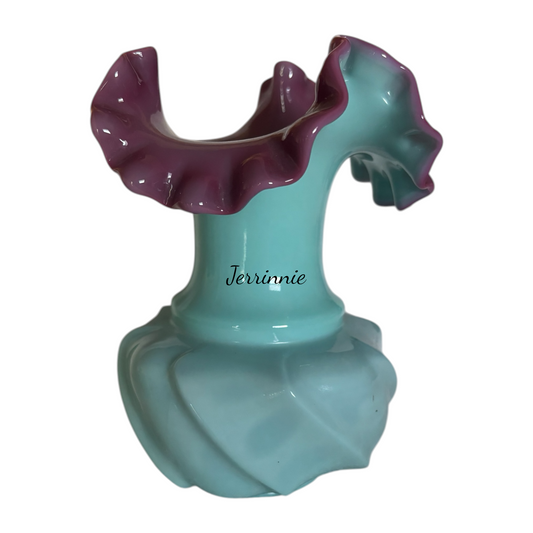 Fenton Art Glass Teal & Plum Ruffled Vase