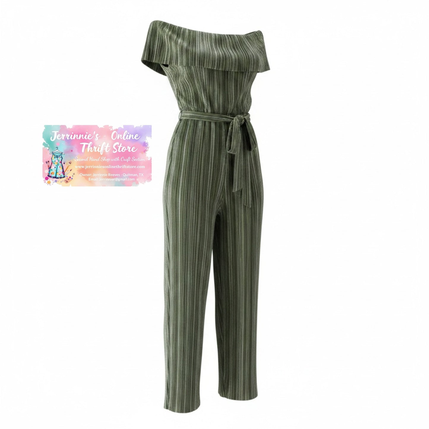 Fashion Nova Olive Pleated Off-Shoulder Jumpsuit | Size 1X