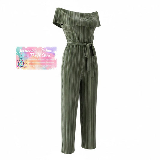 Fashion Nova Olive Pleated Off-Shoulder Jumpsuit | Size 1X