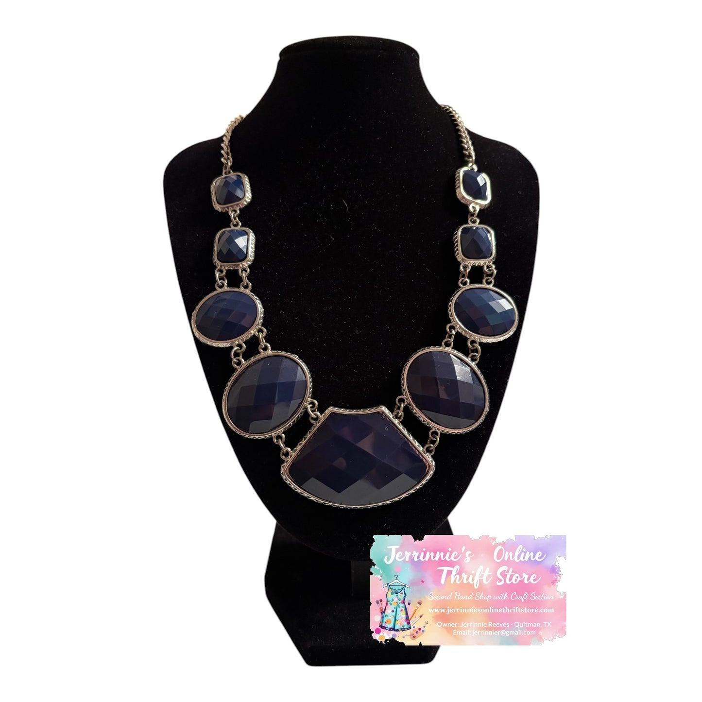 Costume Necklace Blue Faceted Glass