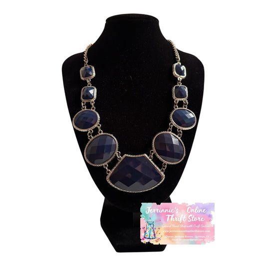Costume Necklace Blue Faceted Glass