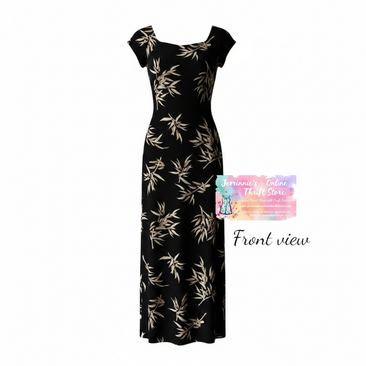 Stonebridge Black Leaf Print Maxi Dress | Size 16