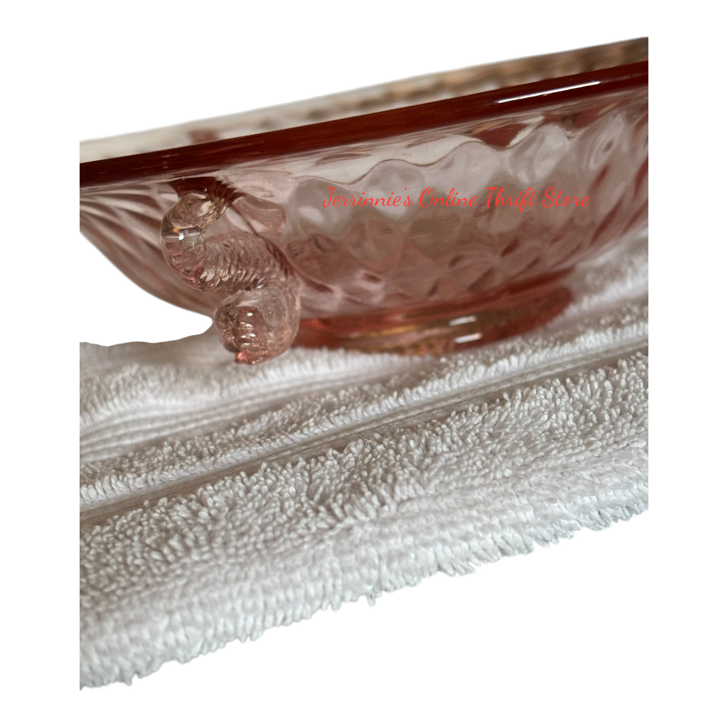 Pink Depression Glass Bowl With Dolphin Feet