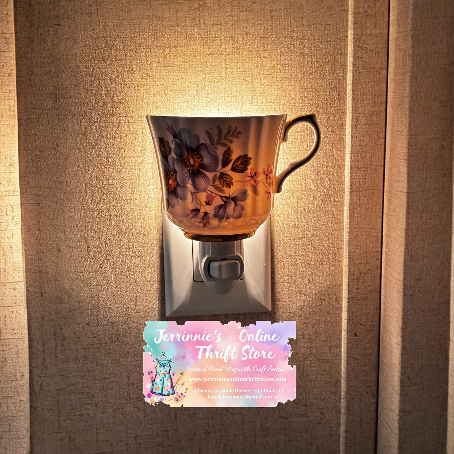 Royal Stafford Teacup Night Light with Blue/Pink Floral Sold As A Set