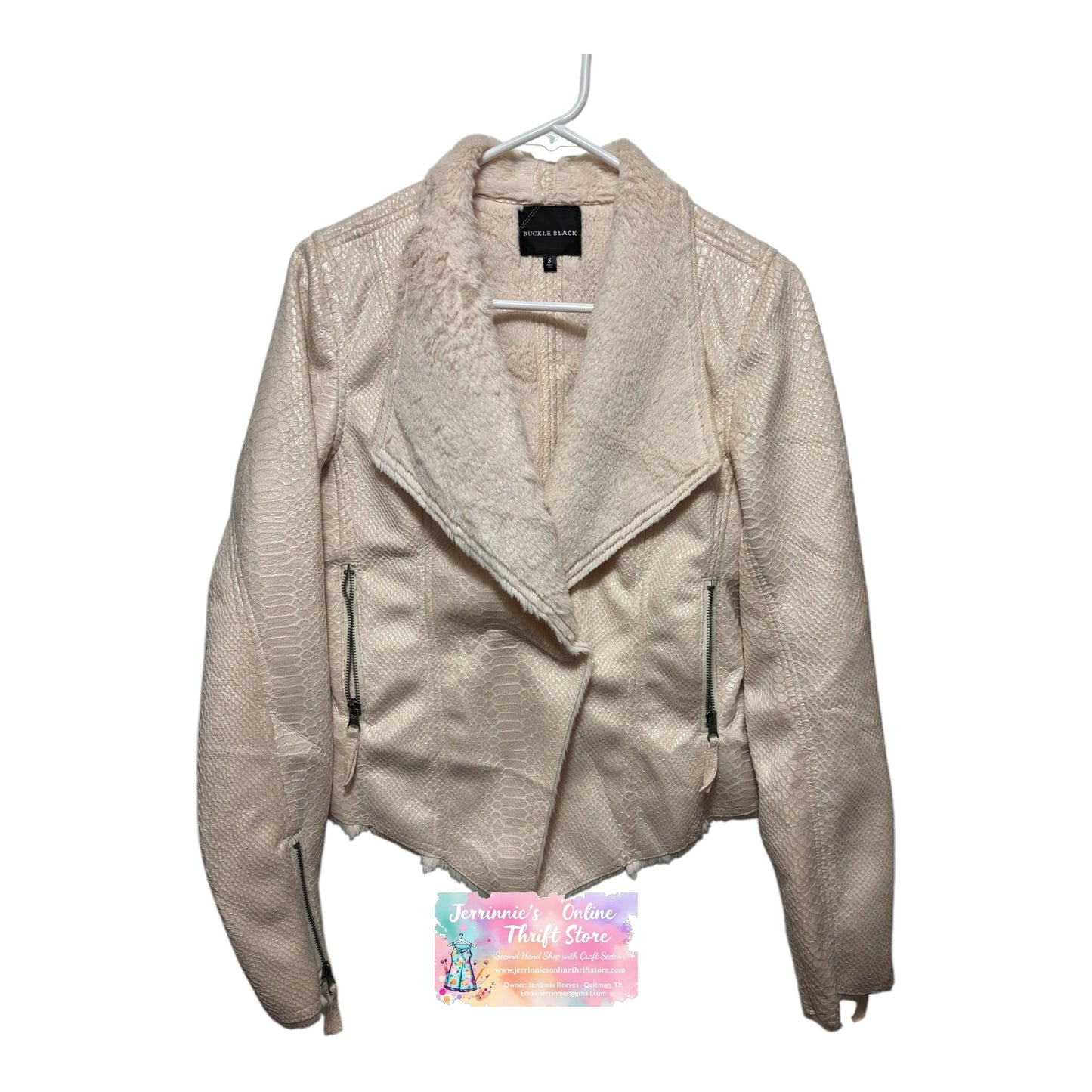 Buckle Black ivory Faux Snake Skin Fur open Women's Jacket