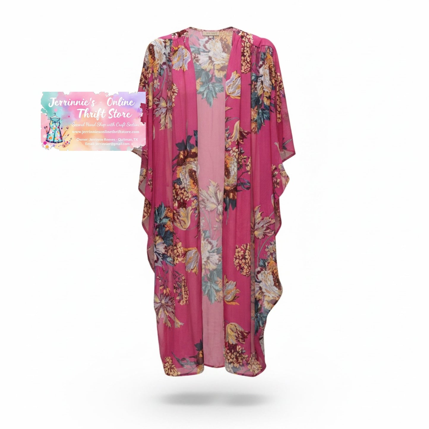 Umgee Floral Bell Sleeve Kimono Cardigan Hot Pink
