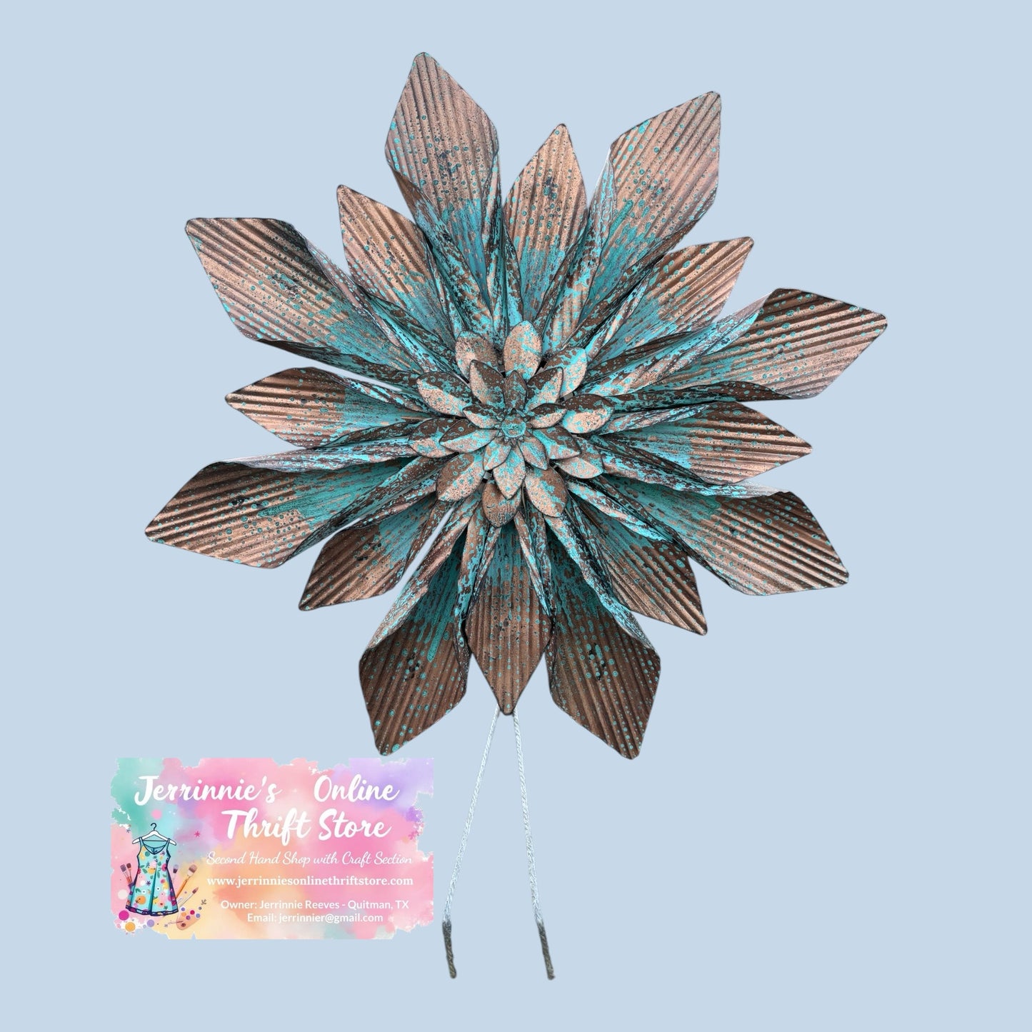 Decorative Metal Flower Wall Art – Copper & Teal Patina