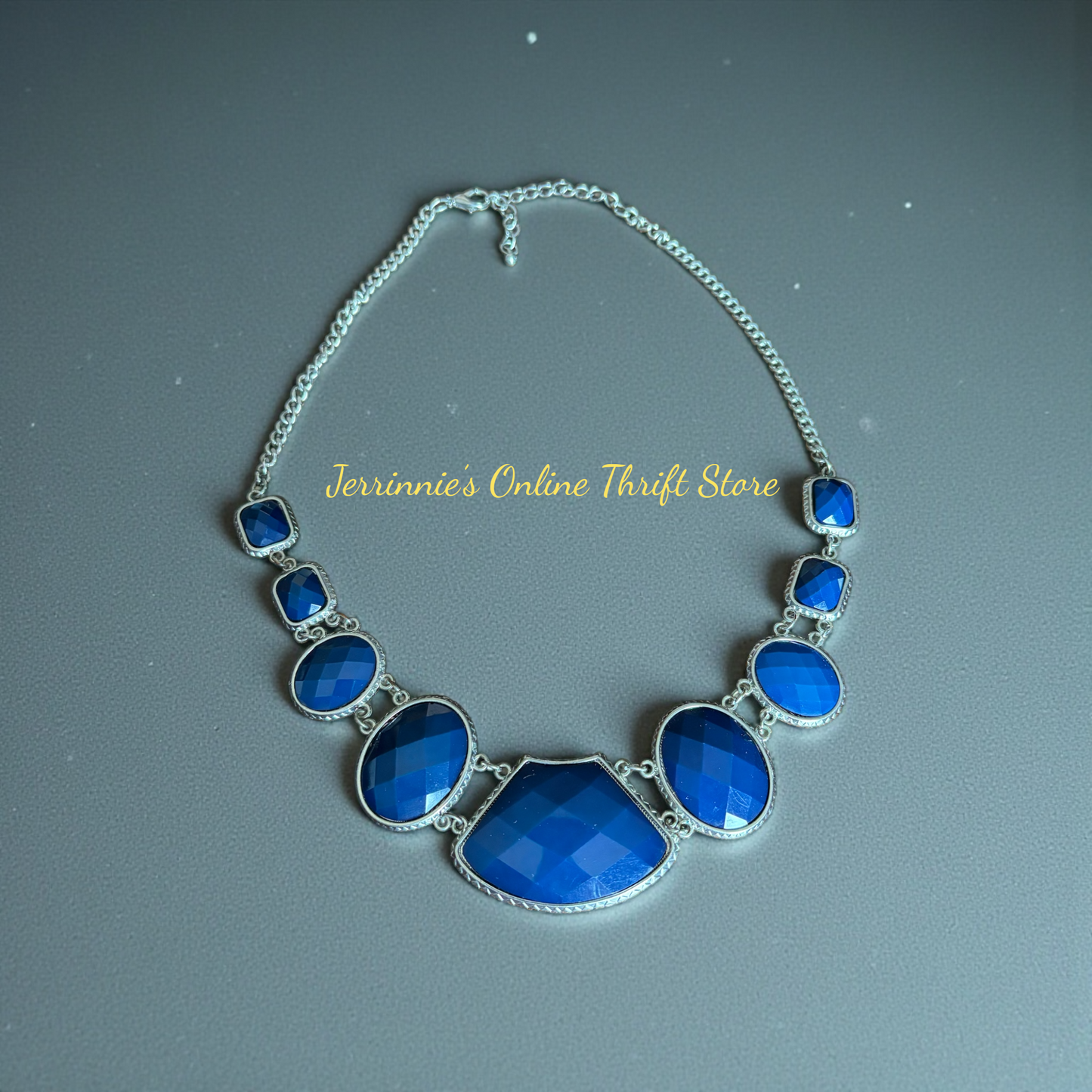 Costume Necklace Blue Faceted Glass