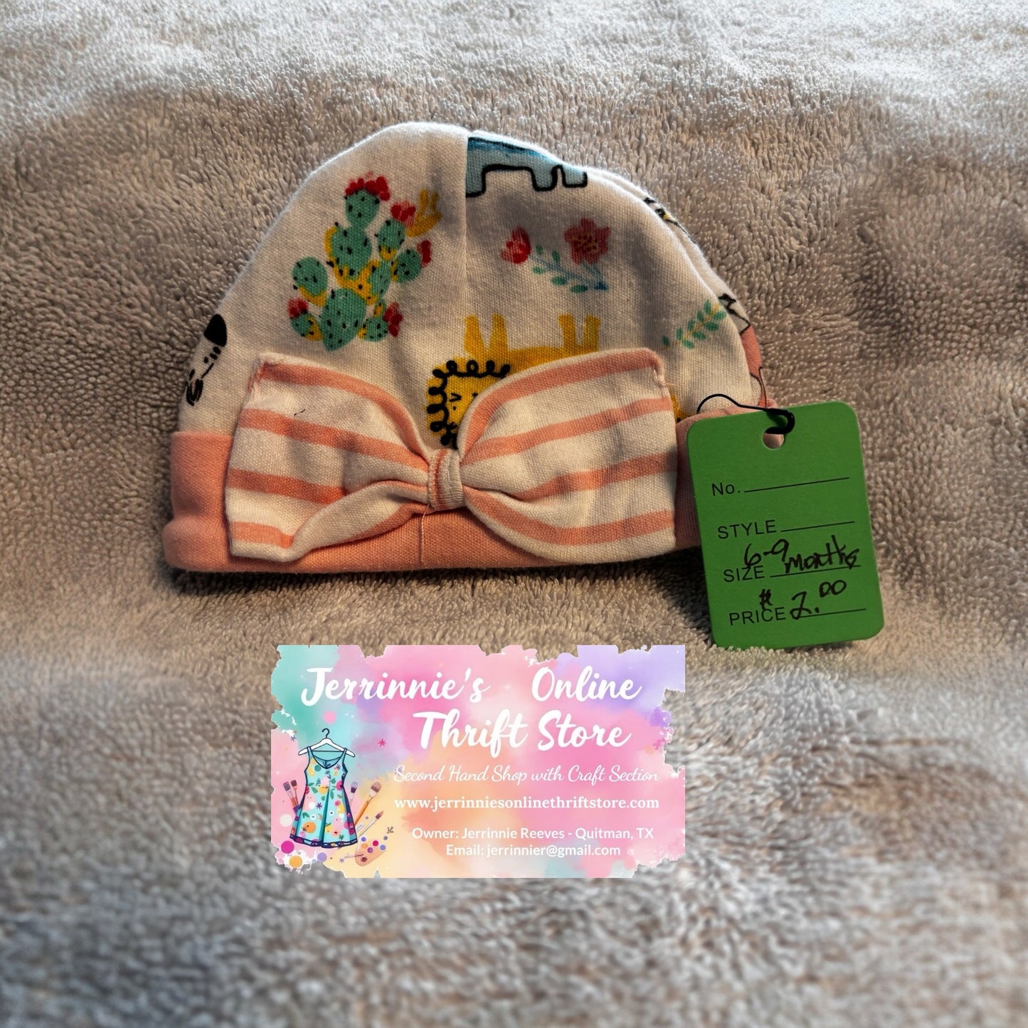 CJP Baby Safari Bow Beanie Hat – 6-9 Months