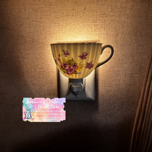 Handcrafted English Bone China Violet Teacup Night Light Set – Set of 2 Plug-In