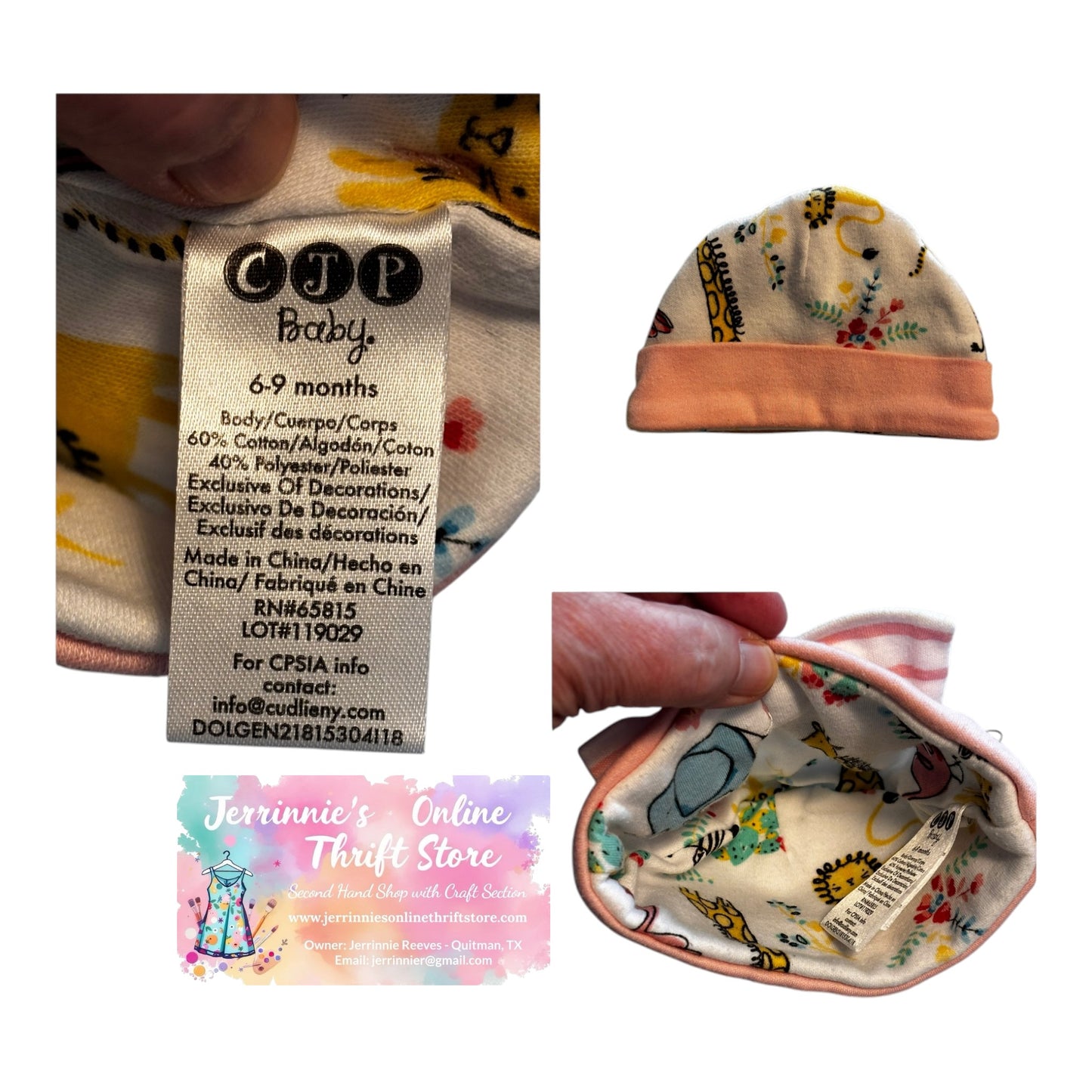 CJP Baby Safari Bow Beanie Hat – 6-9 Months