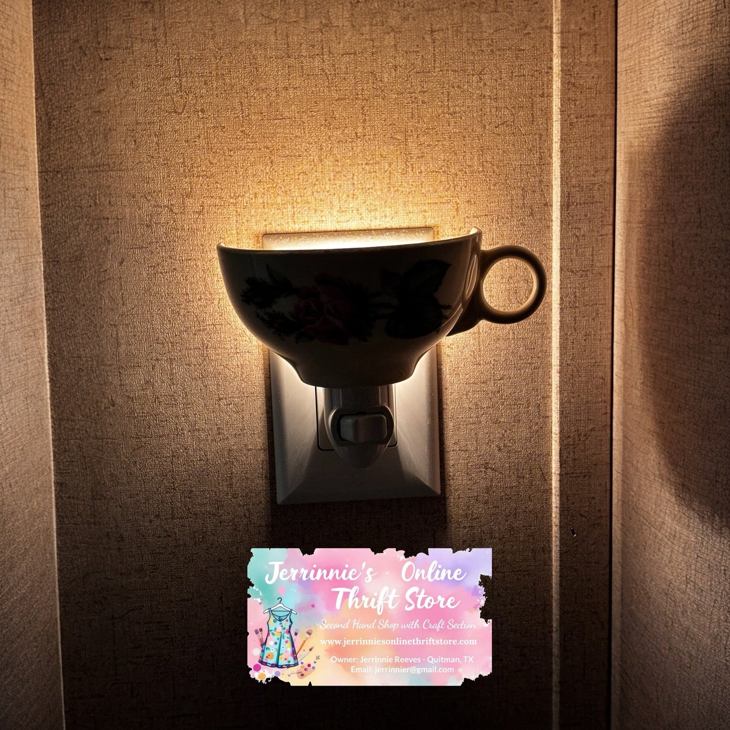 Tea Cup Night Light Handcrafted Pink Rose