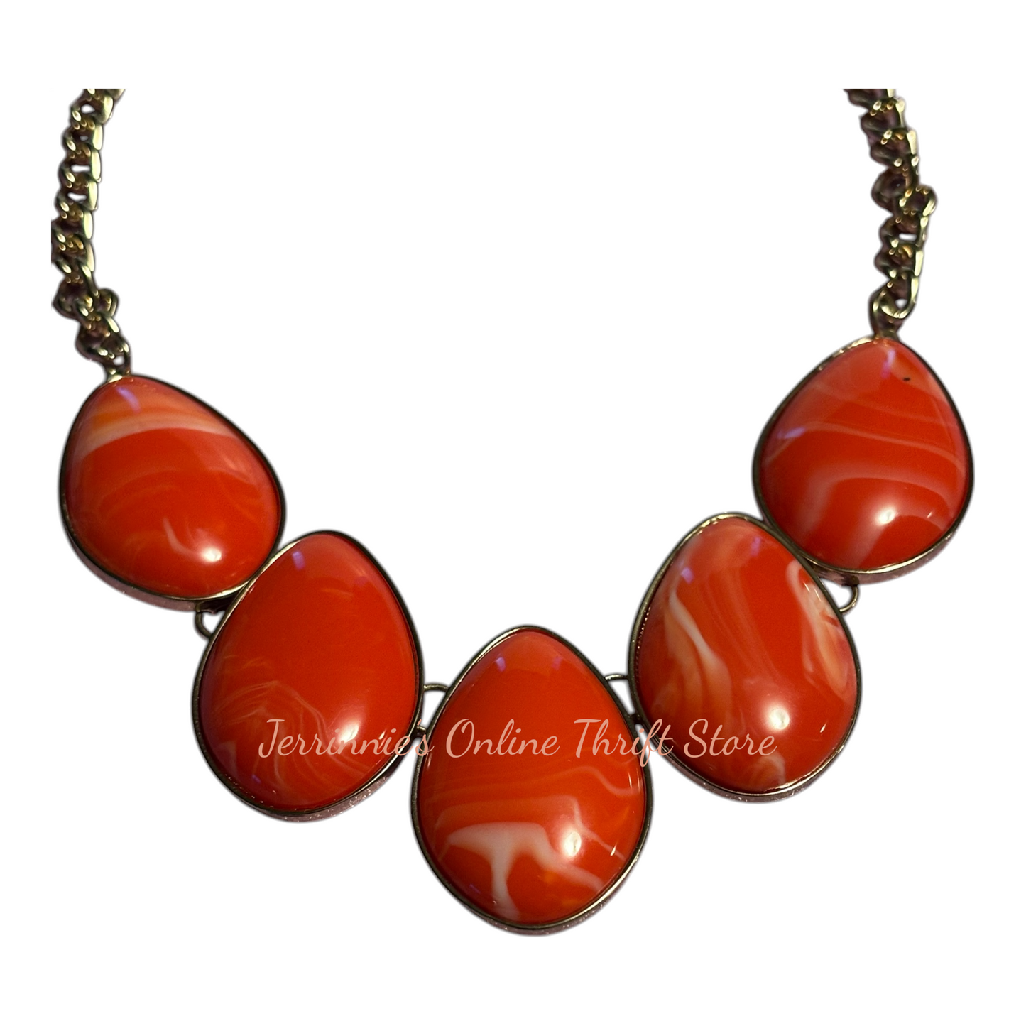 Orange Carnelian Stone Gold Tone Necklace