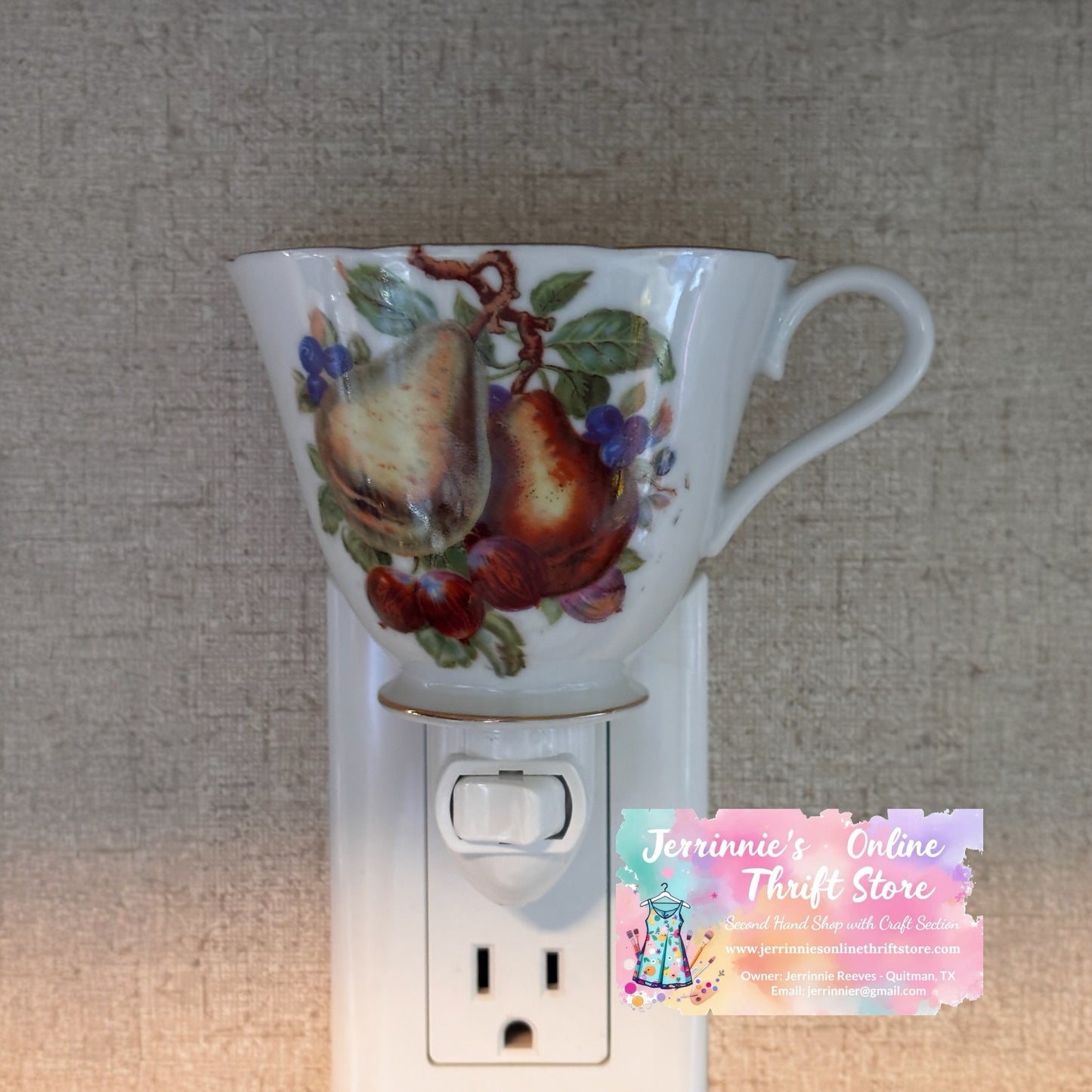 Vintage Bavarian Pear Handcrafted Teacup Night Light