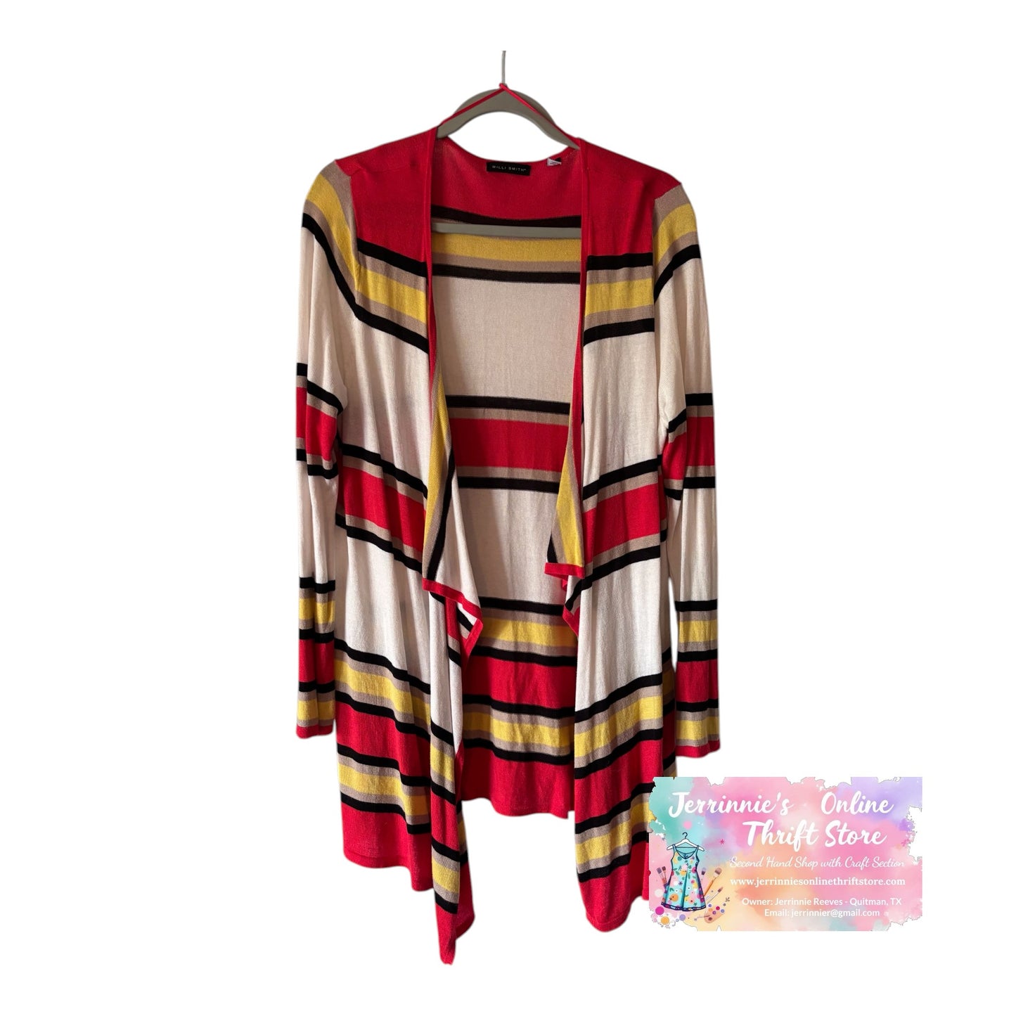 Willi Smith Cardigan Women L Open Front Cotton