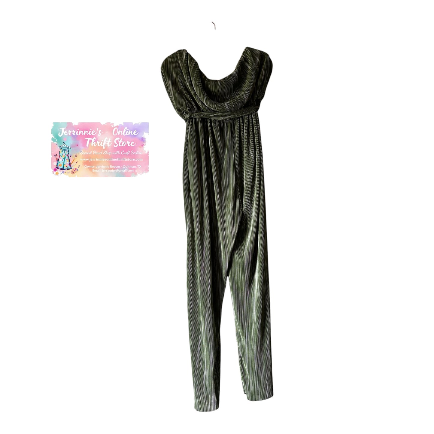 Fashion Nova Olive Pleated Off-Shoulder Jumpsuit | Size 1X