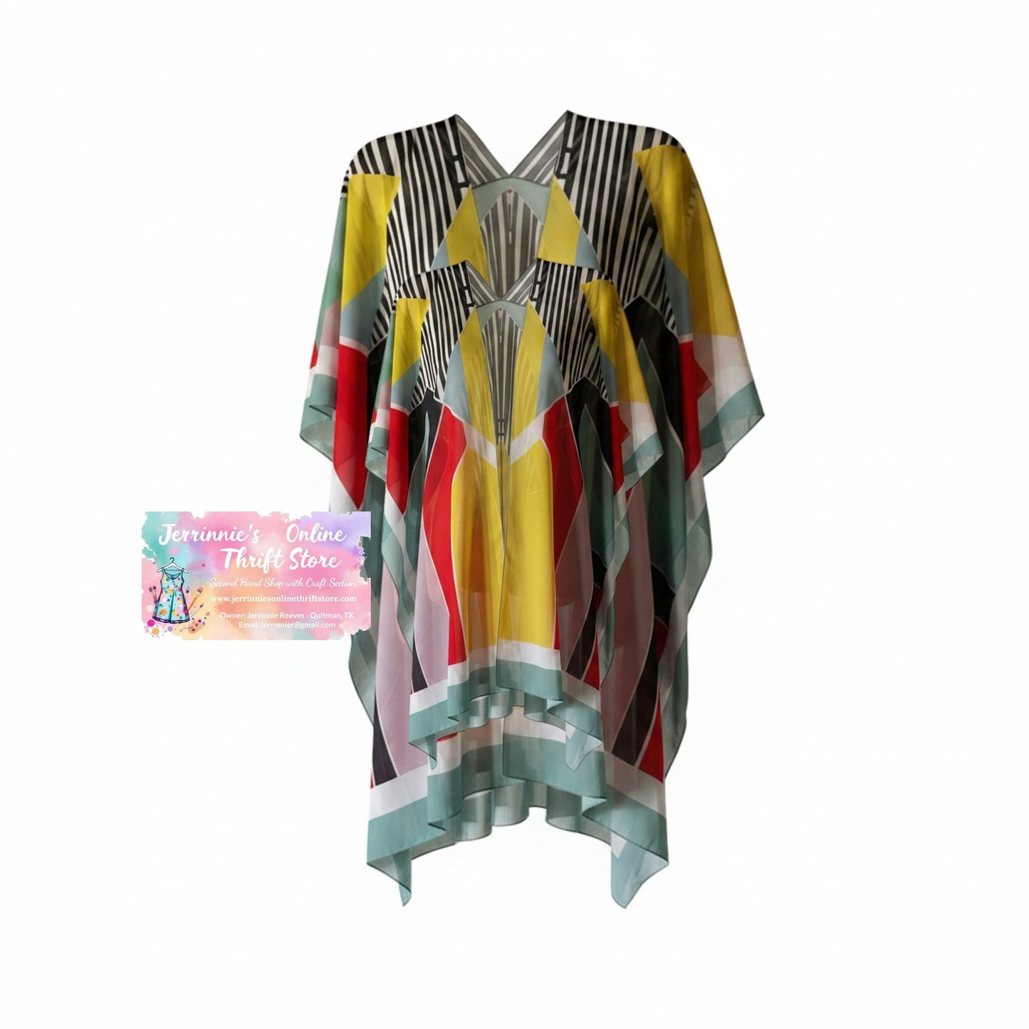 Colorblock Geometric Kaftan Poncho Top – Size XL