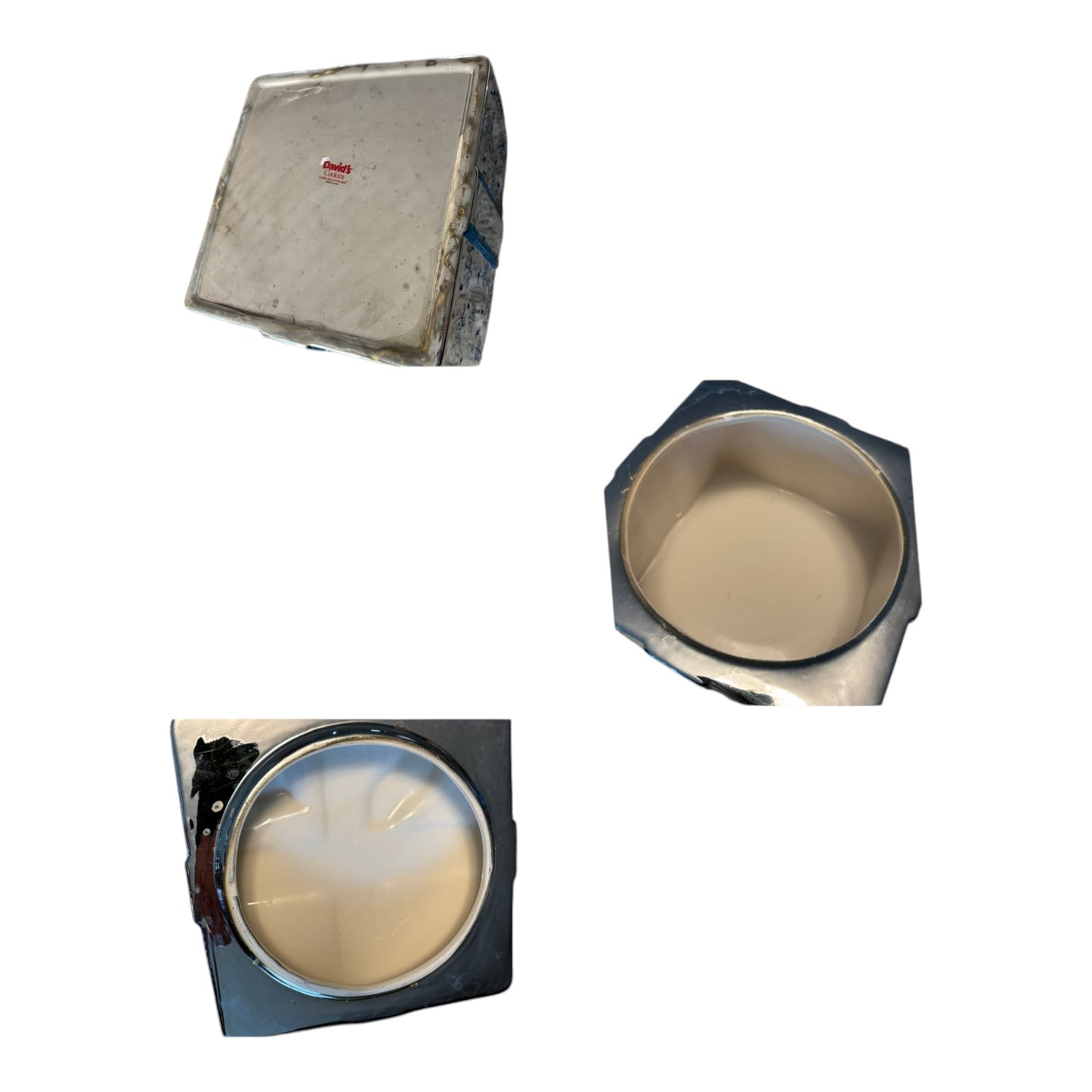 David's Cookies Blue Silver Cookie Jar