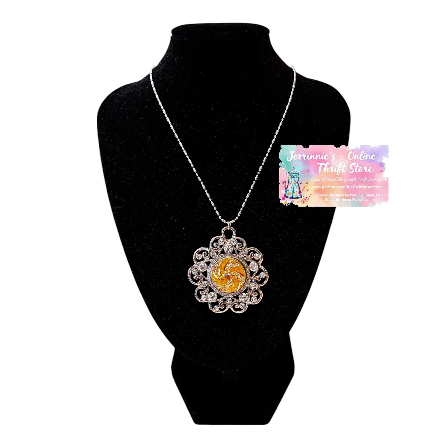 Silver Filigree Snap Pendant Necklace — 24 in. Chain