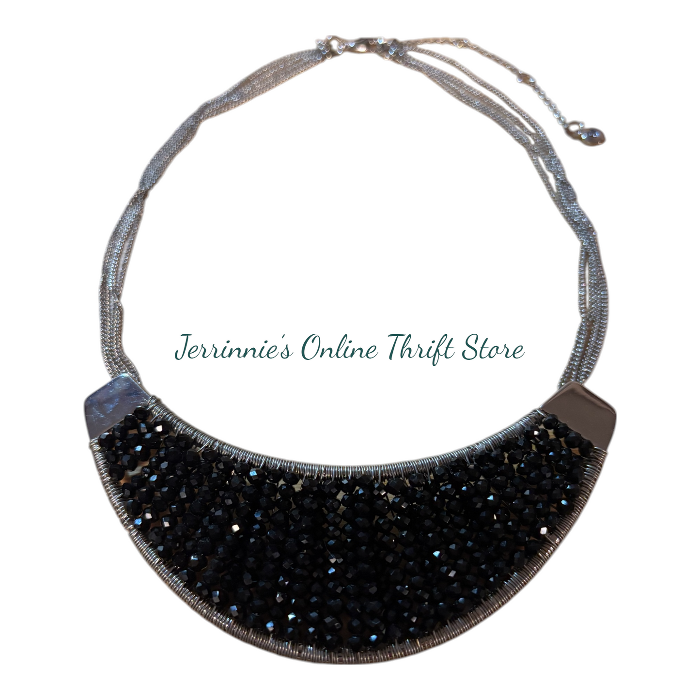 Black Glass Beads Beaded Wire Necklace A2026