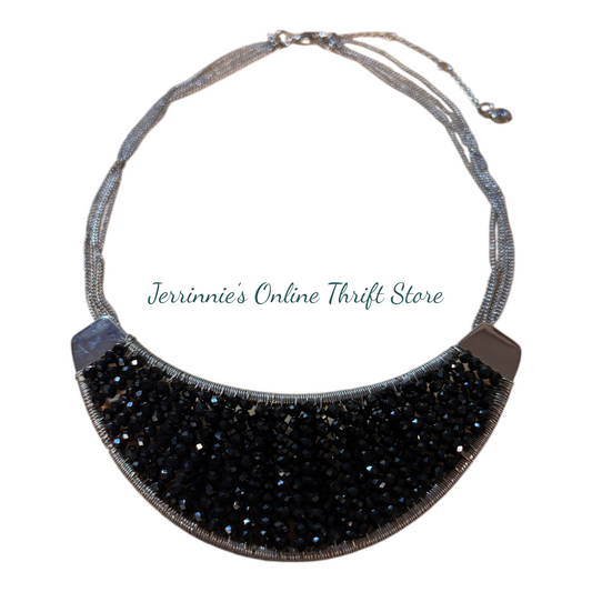 Black Glass Beads Beaded Wire Necklace A2026