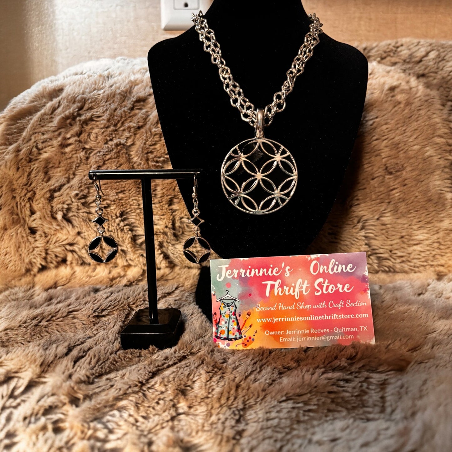 Double stranded Necklace and Reversible Pendant Earring Set
