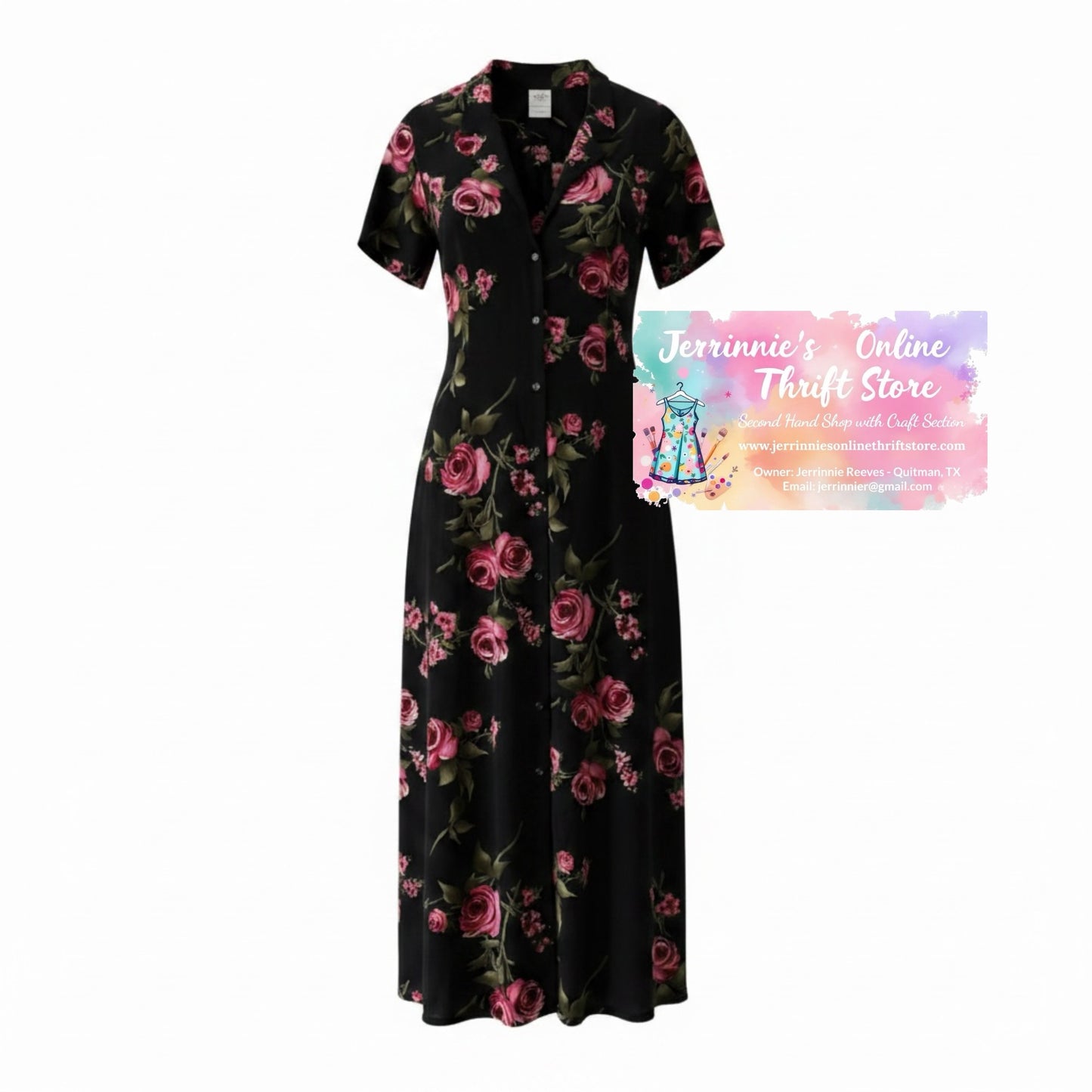 Emma James by Liz Claiborne Black Rose Floral Maxi Dress – Size 16