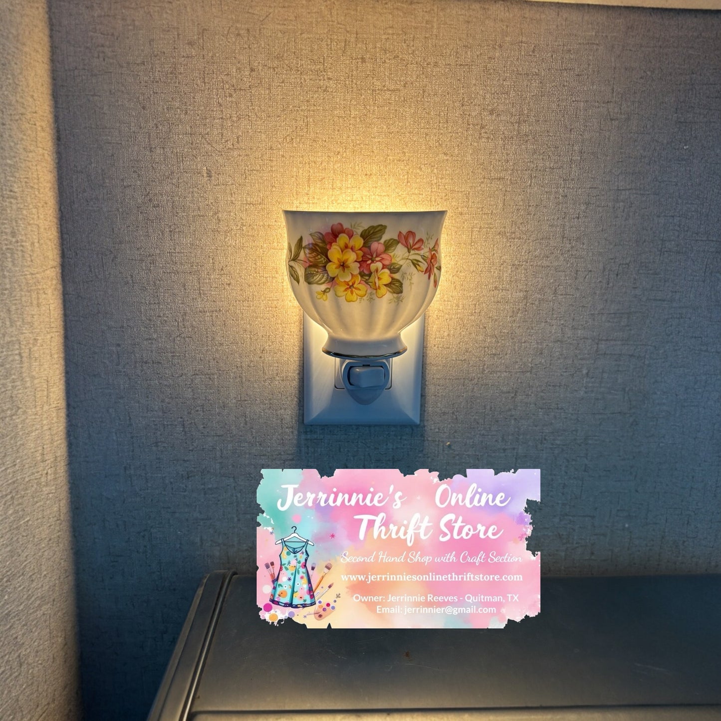 Set of 2 Bone China Teacup Night Light with Floral Decoration