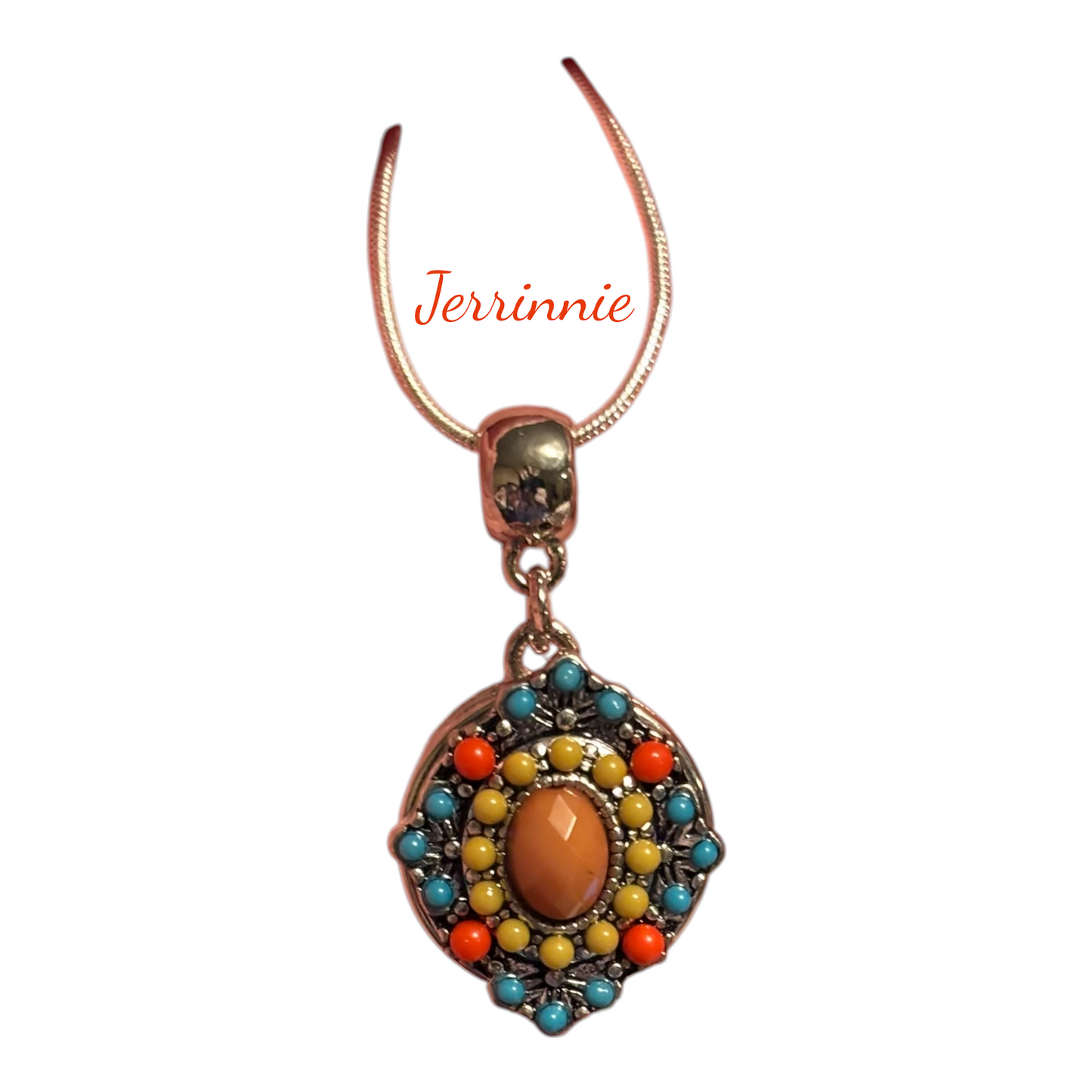 Antique Bead Snap Aqua Coral Yellow Necklace