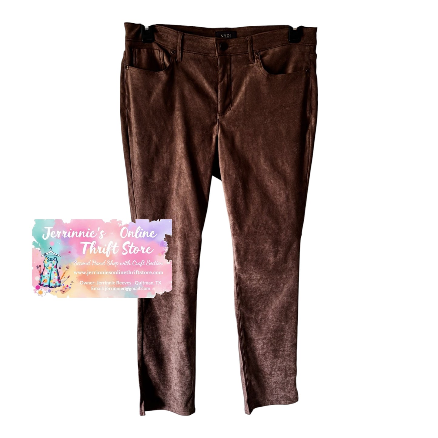 NYDJ Alina Skinny Brown Faux Suede Pants | Size 10