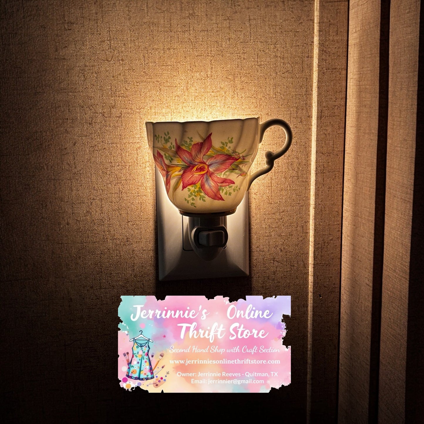 Vintage English Bone Teacup Night Light Floral Pattern-Sold As A Set