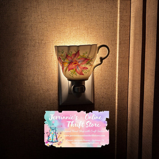 Vintage English Bone Teacup Night Light Floral Pattern-Sold As A Set