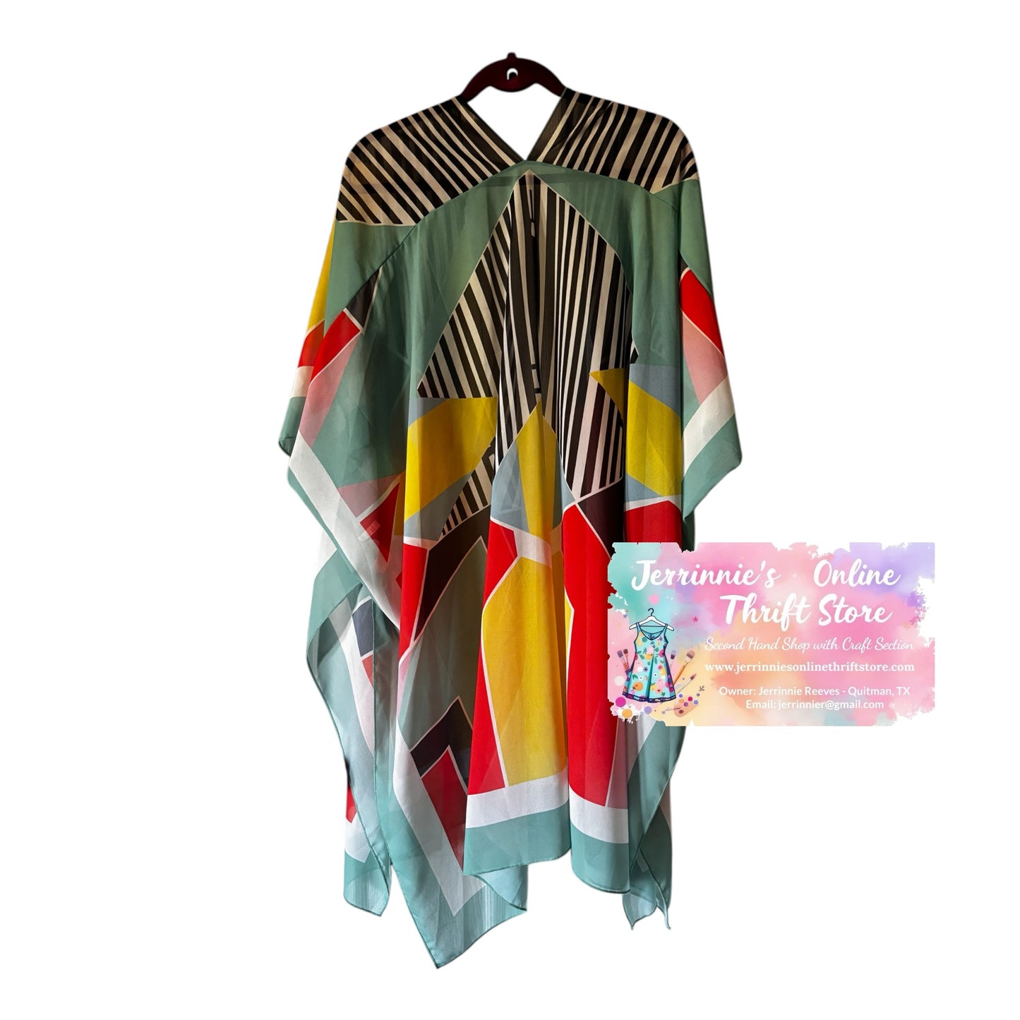 Colorblock Geometric Kaftan Poncho Top – Size XL