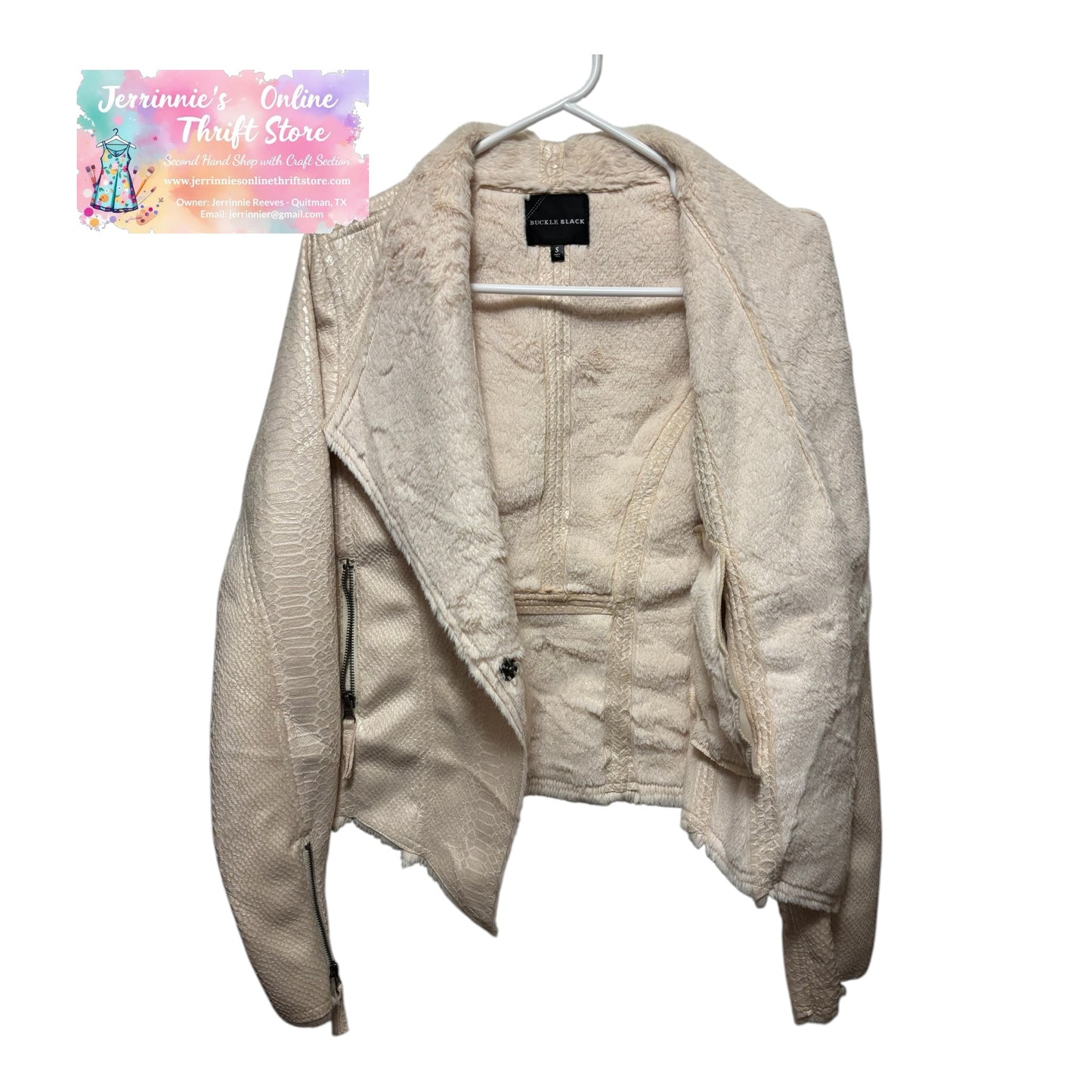 Buckle Black ivory Faux Snake Skin Fur open Women's Jacket