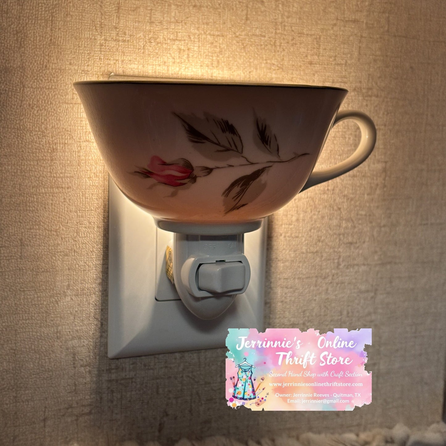Vintage Pink Rose Handcrafted Night Light Tea Cup