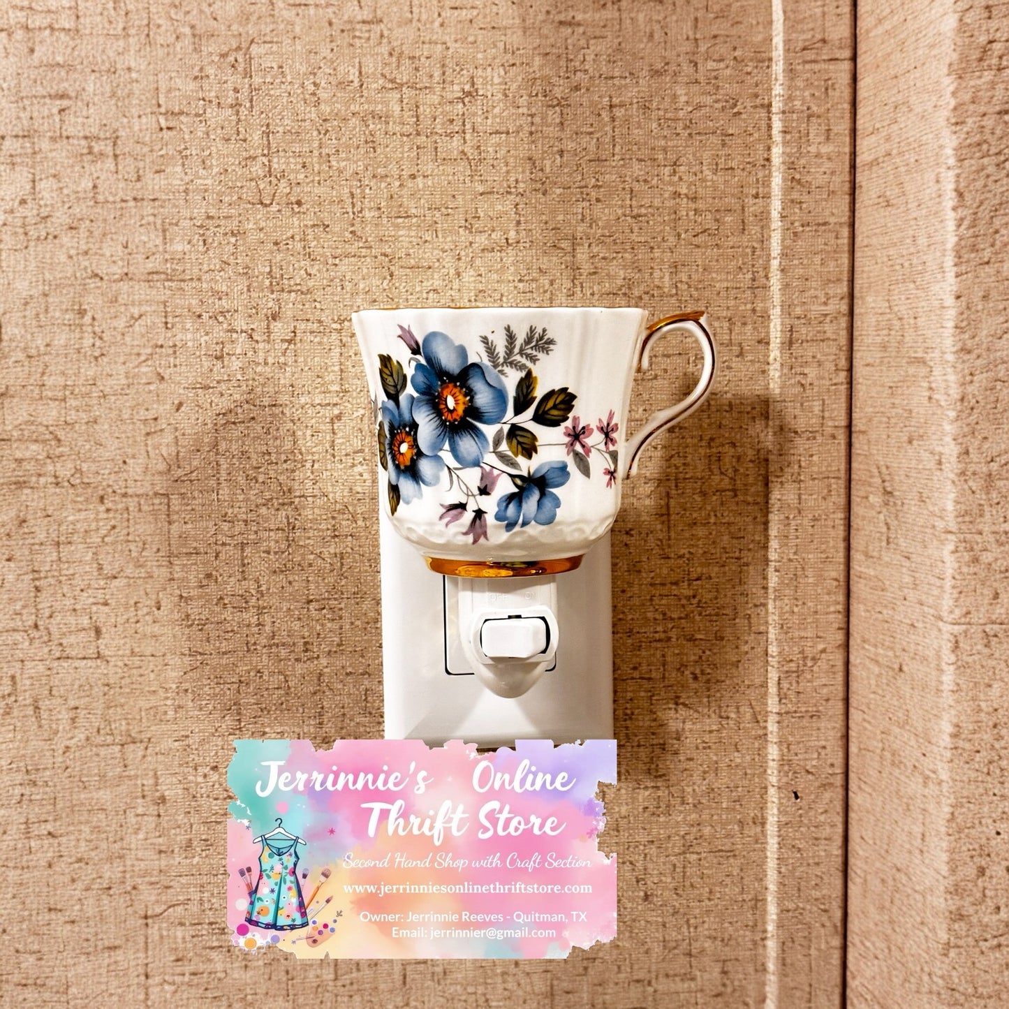 Royal Stafford Teacup Night Light with Blue/Pink Floral Sold As A Set