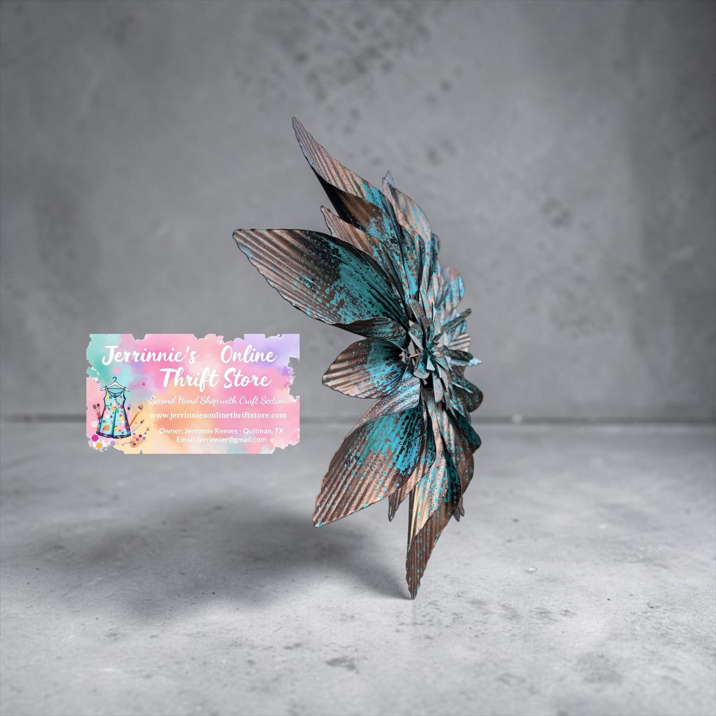 Decorative Metal Flower Wall Art – Copper & Teal Patina