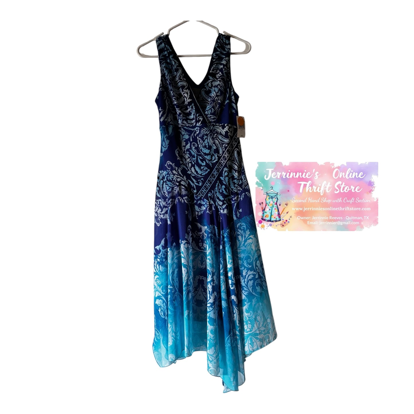 Rabbit Rabbit Rabbit Designs Navy Teal Ombré Baroque Dress – Size 6 – NWT