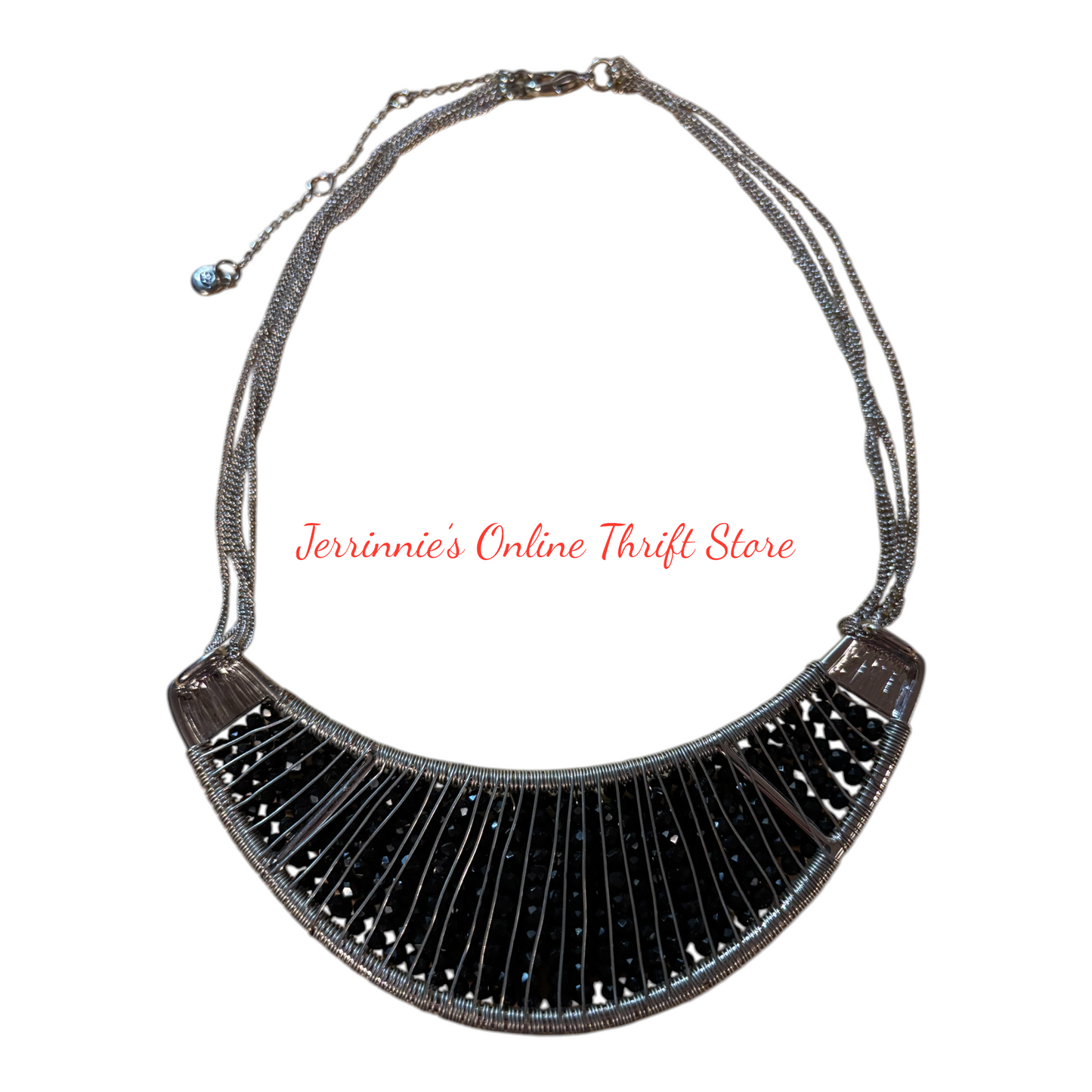 Black Glass Beads Beaded Wire Necklace A2026
